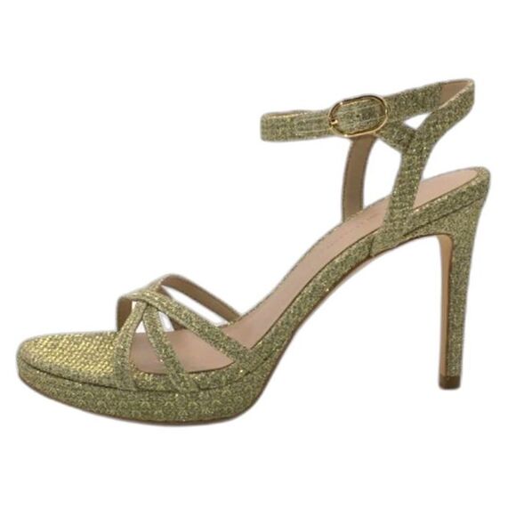 Stuart Weitzman Starla Metallic Gold Evening Party Heeled Sandals  U.S. size 7.5 - Picture 1 of 7